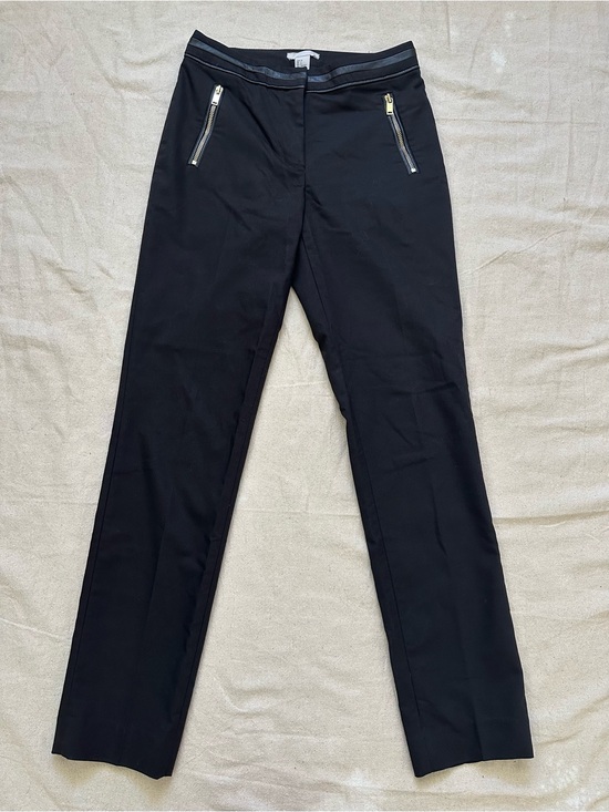 H&M Pants - H&M Black Mid-Rise Straight Leg Pants with Faux Leather Trim & Gold Zippers - 4